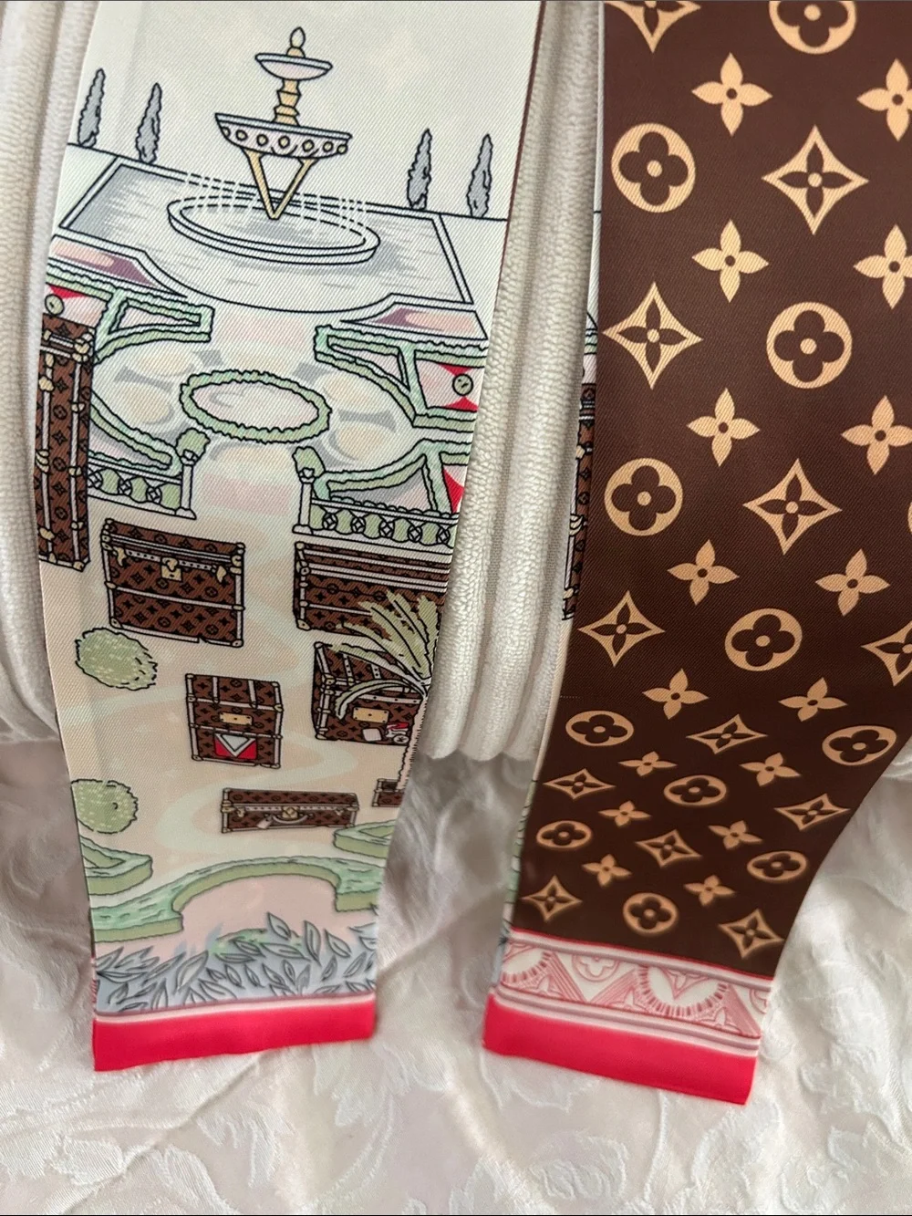 Brown & Pastel Silk Feeling Double Sided Scarf or Twilly.